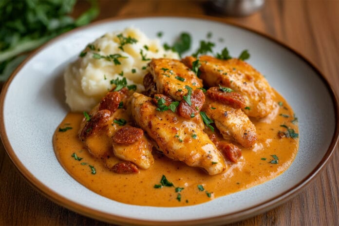 Aiguillettes de Poulet, Sauce Crémeuse au Chorizo