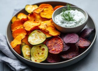 Chips de légumes maison et sauce tzatziki