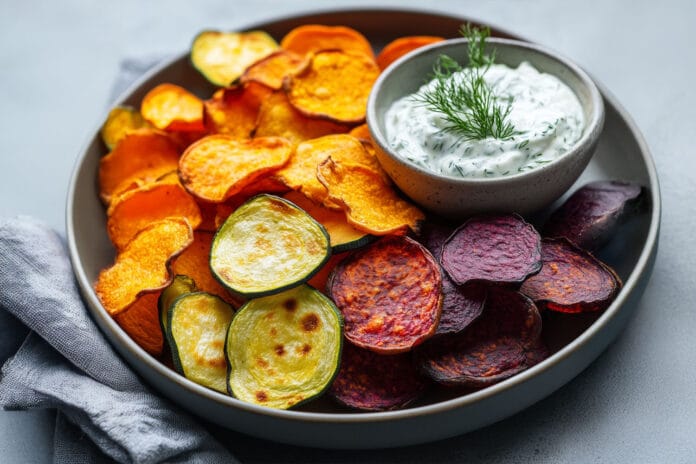 Chips de légumes maison et sauce tzatziki