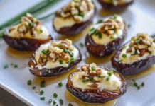 Dattes farcies au fromage frais et noix