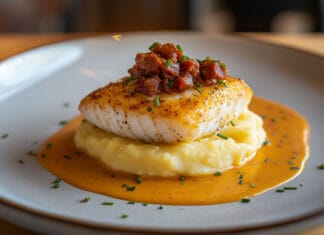 Dos de Cabillaud à la Crème de Chorizo et Écrasé de Pommes de Terre