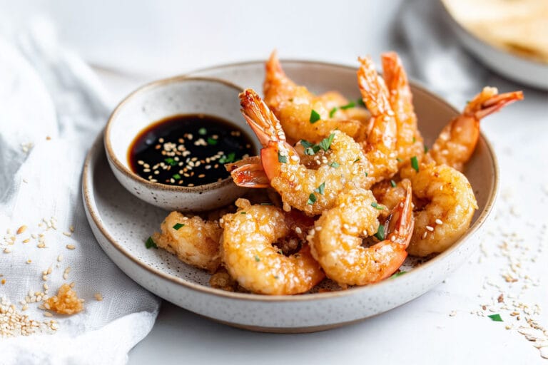 Gambas en Tempura avec Sauce Soja-Sésame