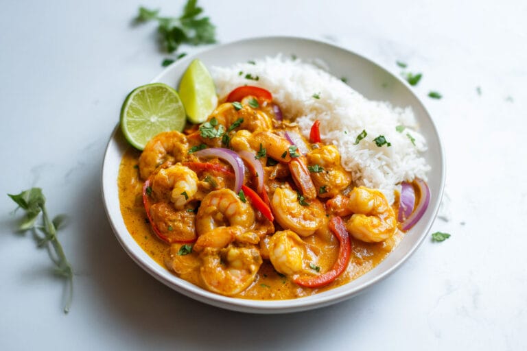 Gambas Sautées au Curry et Lait de Coco