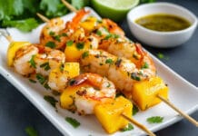 Mini brochettes de crevettes et mangue