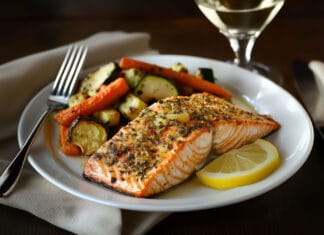 Pavé de saumon en croûte d’herbes et citron