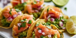 Tacos croquants au guacamole et saumon fumé