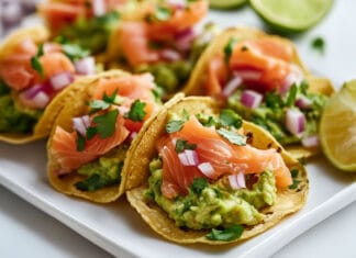 Tacos croquants au guacamole et saumon fumé