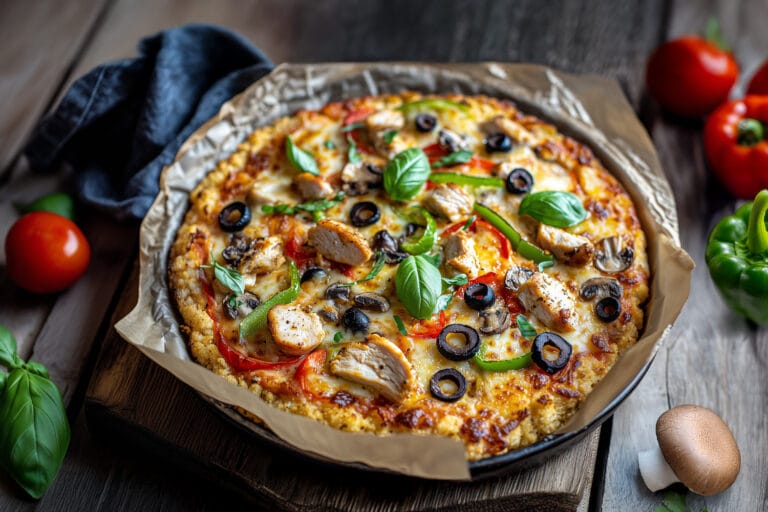 Pizza saine au chou-fleur et poulet