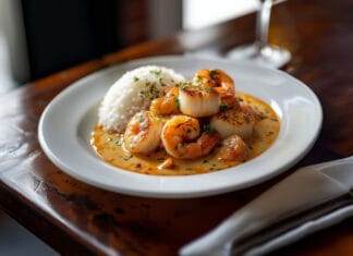 Blanquette de Saint-Jacques et Crevettes au Safran