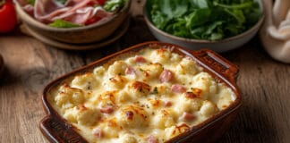 Chou-Fleur Gratiné au Jambon et à la Béchamel Classique