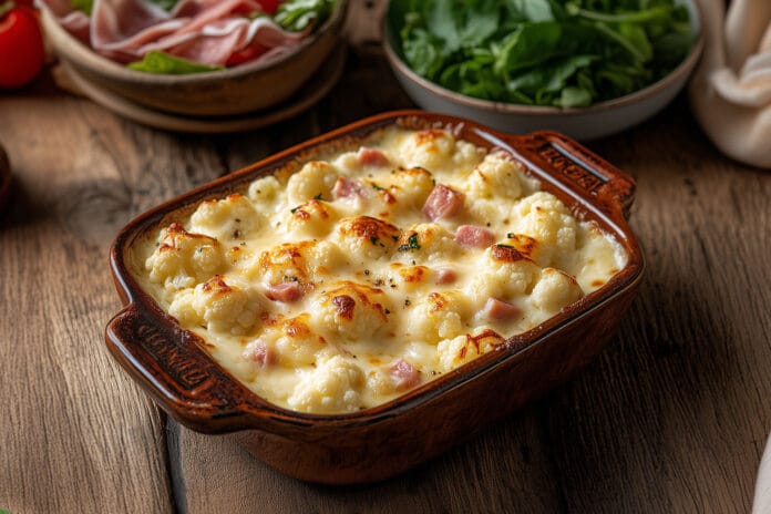 Chou-Fleur Gratiné au Jambon et à la Béchamel Classique