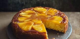 Gâteau renversé et allégé à l’ananas caramélisé