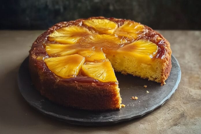 Gâteau renversé et allégé à l’ananas caramélisé