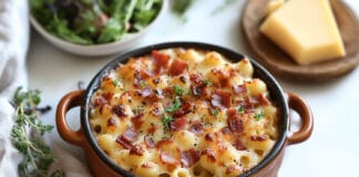 Gratin de Coquillettes à la Raclette et Lardons Croquants