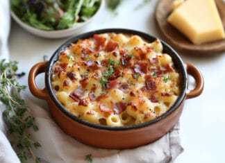 Gratin de Coquillettes à la Raclette et Lardons Croquants
