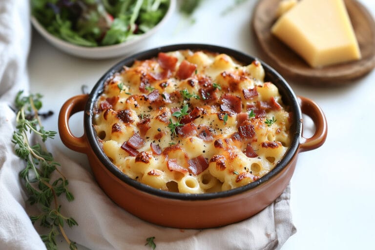 Gratin de Coquillettes à la Raclette et Lardons Croquants