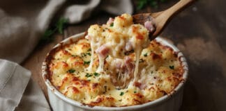 Gratin Réconfortant de Chou-Fleur, Pommes de Terre, Fromage et Jambon