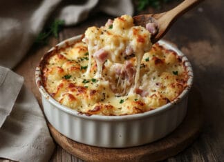 Gratin Réconfortant de Chou-Fleur, Pommes de Terre, Fromage et Jambon