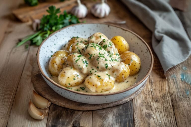 Pommes de Terre Bébés à la Sauce Crémeuse à l’Ail
