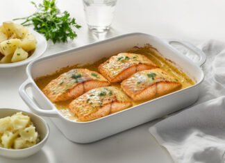 Saumon au four à la crème et moutarde