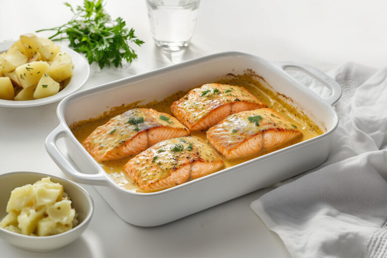 Saumon au four à la crème et moutarde