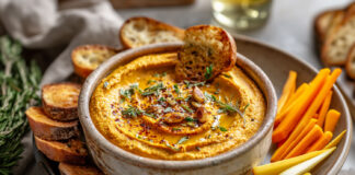 Tartinade de butternut rôtie à l’ail, douce, onctueuse et pleine de goût. Une recette végétale simple, parfaite pour l’apéritif ou en dip.