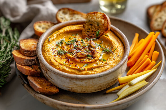 Tartinade de butternut rôtie à l’ail, douce, onctueuse et pleine de goût. Une recette végétale simple, parfaite pour l’apéritif ou en dip.