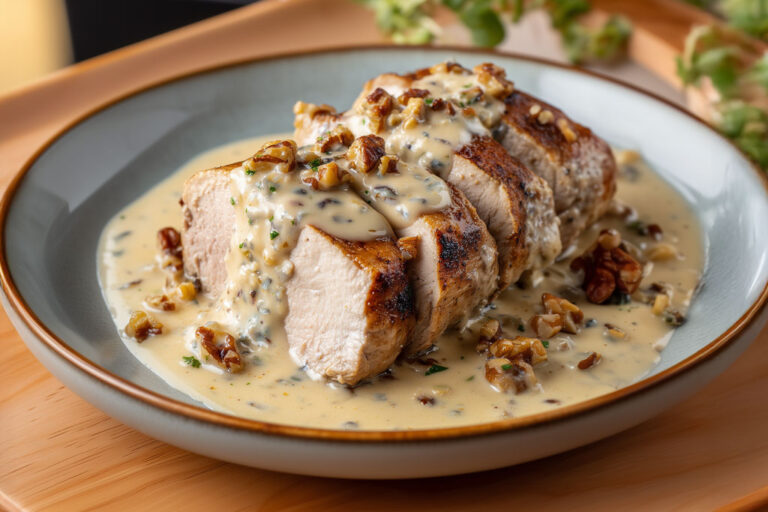 Filet mignon de porc au bleu et noix
