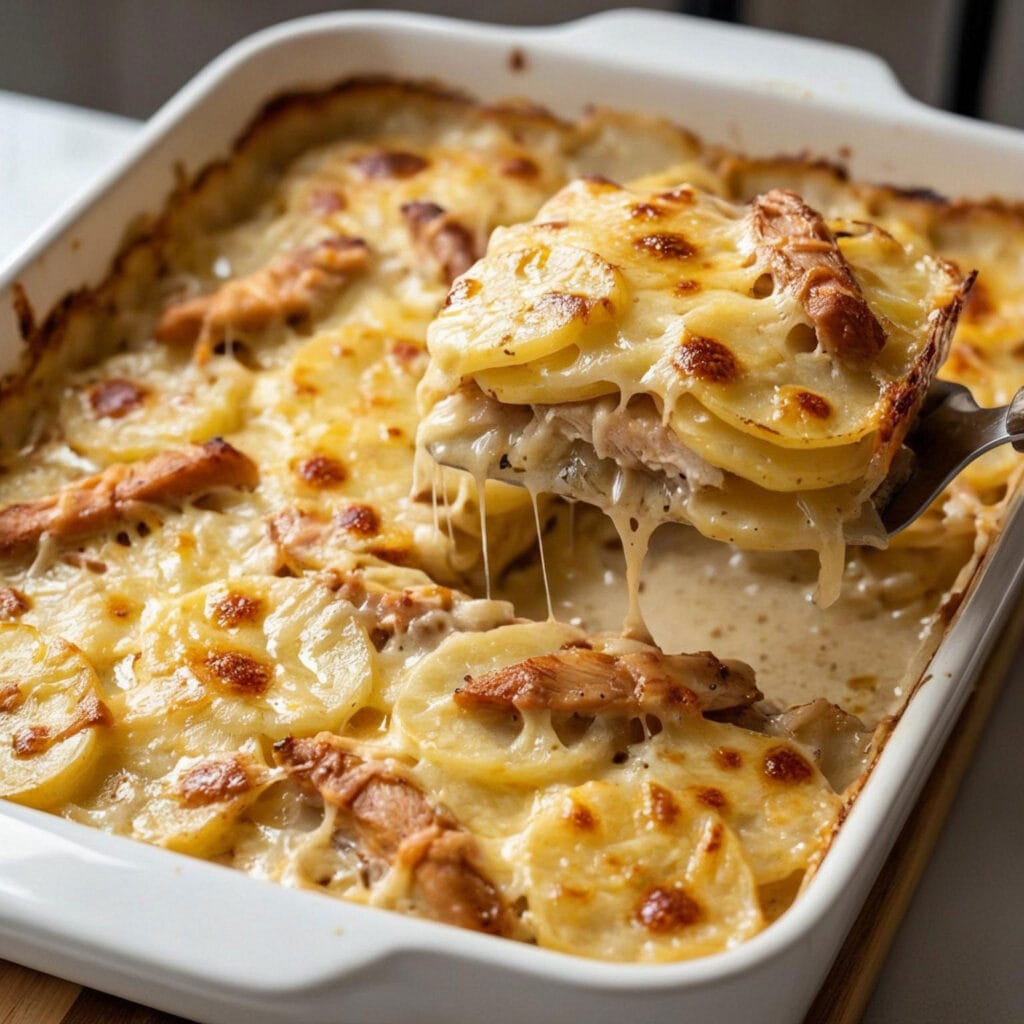 Gratin de pommes de terre au poulet fumé