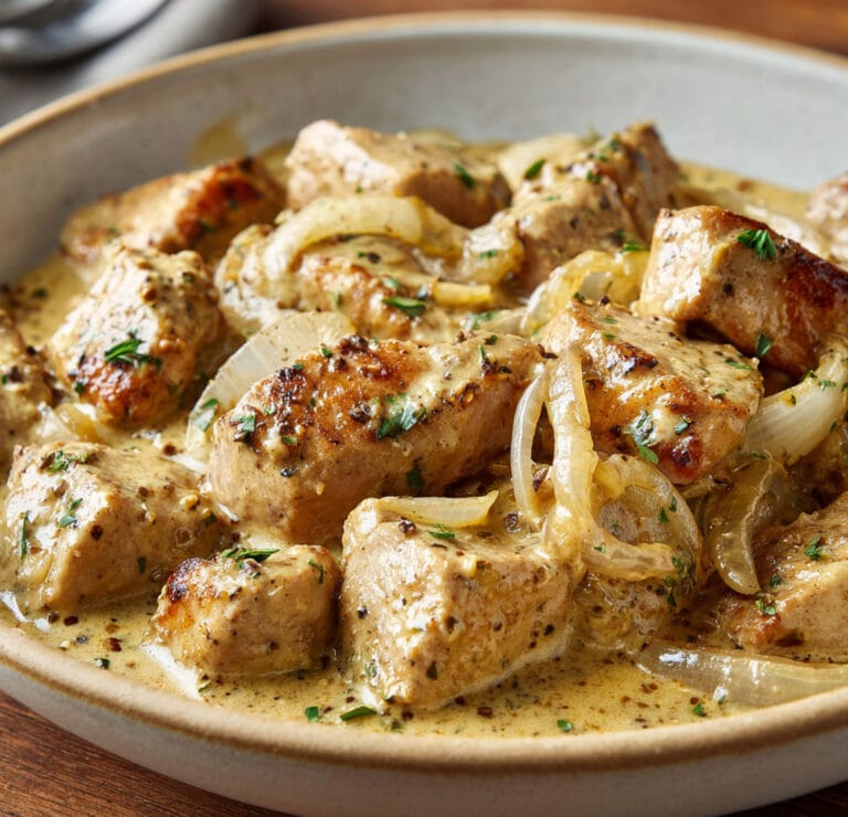 Sauté de porc à la moutarde et à la crème