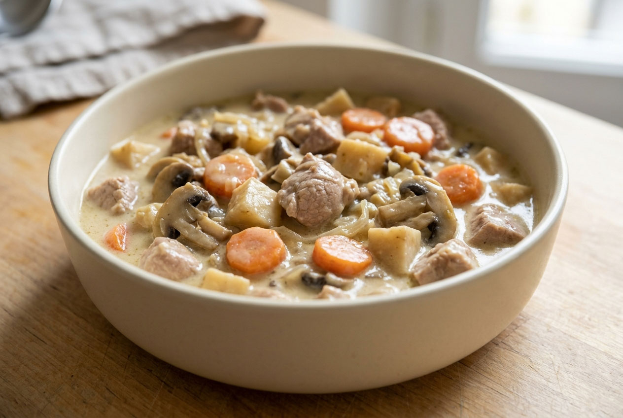 Blanquette de veau au céleri-rave et aux champignons