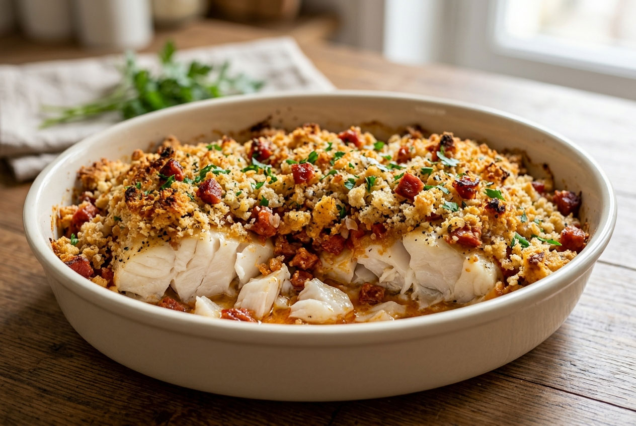 Cabillaud au chorizo en crumble
