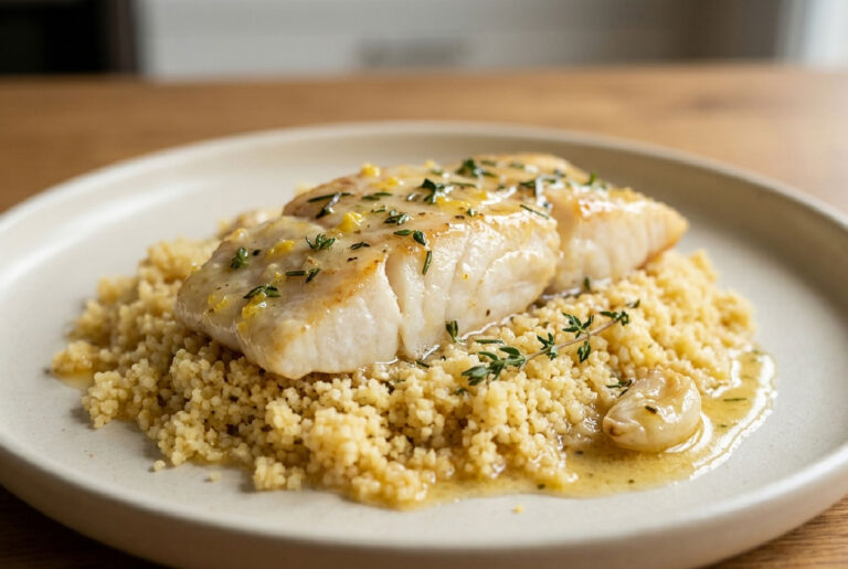 Filet de cabillaud à la poêle, beurre citronné au thym et romarin : recette fondante et parfumée