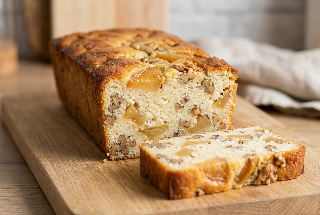 Gâteau de semoule aux pommes caramélisées et aux noix