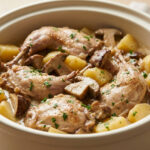 Lapin mijoté aux cèpes et aux pommes de terre