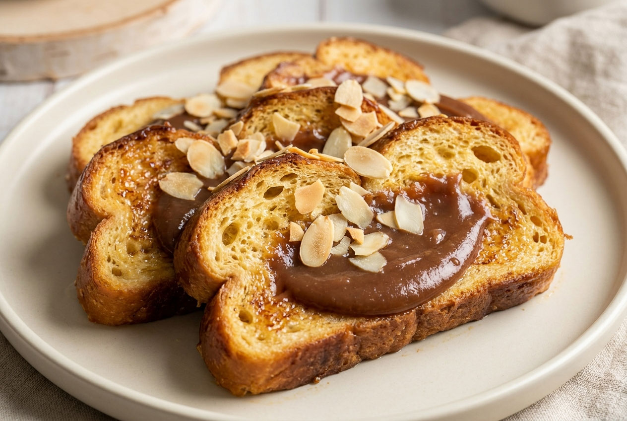 Pain perdu brioché à la crème de marrons et aux amandes