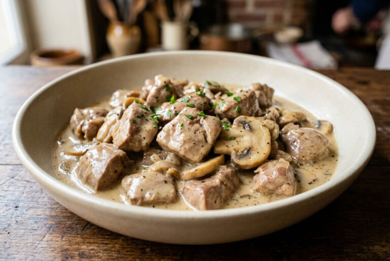 Rognons de porc à la crème de moutarde et aux champignons