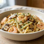 Spätzle aux crevettes, aux champignons et à la crème de citron
