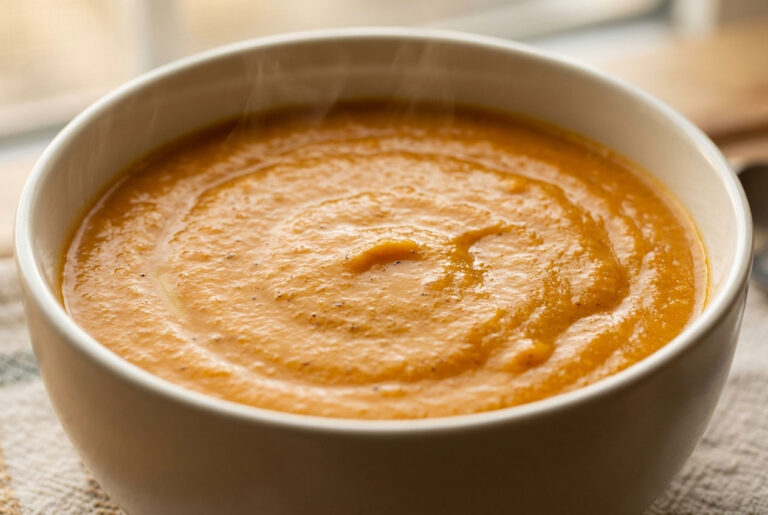Velouté de butternut aux lentilles corail et au beurre de cacahuète
